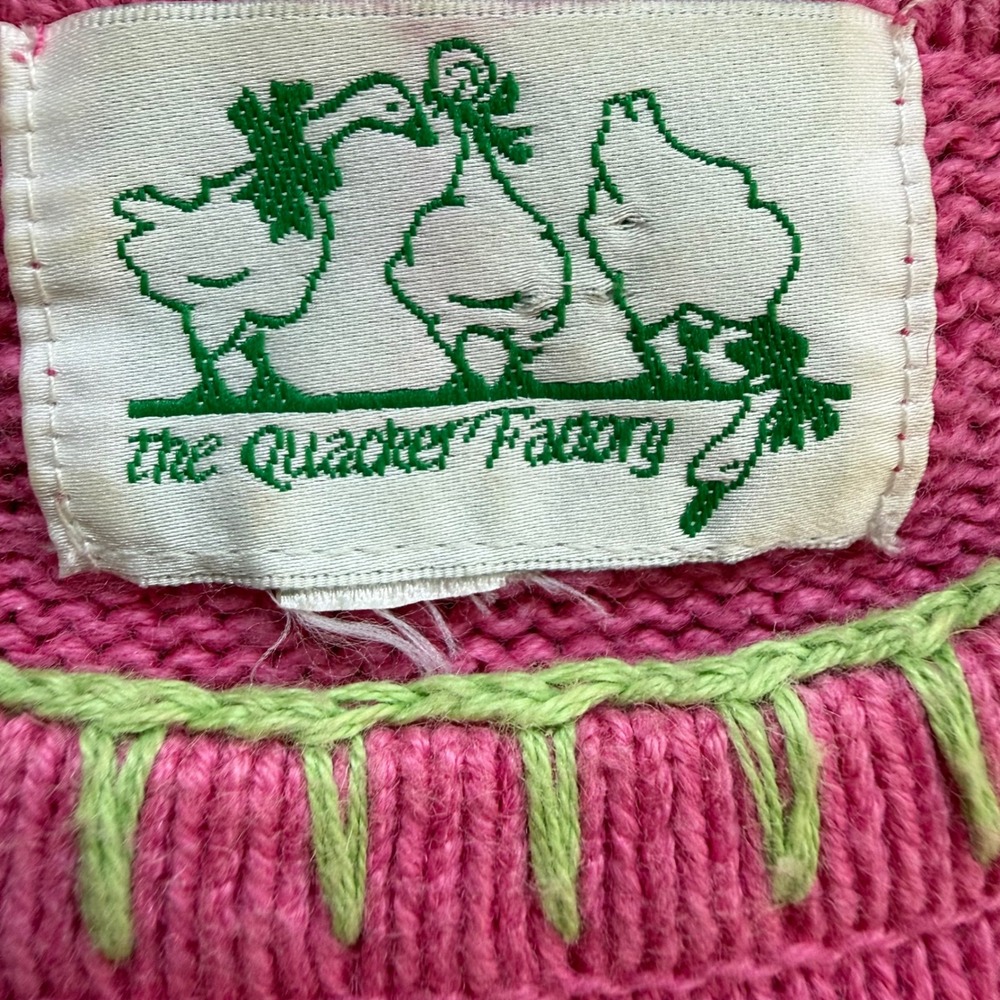 Quacker Factory Flamingo Palm Tree Pink Knit Short Sleeve Sweater Top XL - Picture 3 of 5